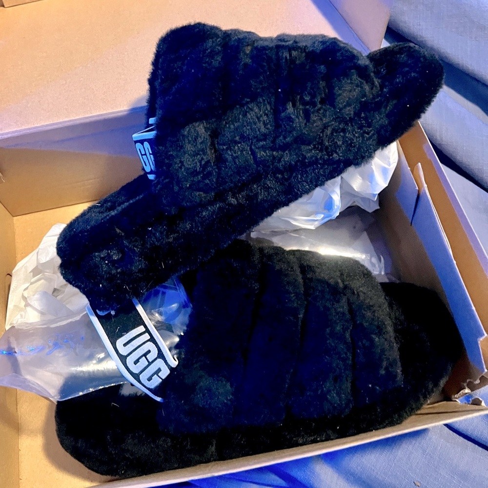 UGG Fluff Yeah Slides Black Size 8